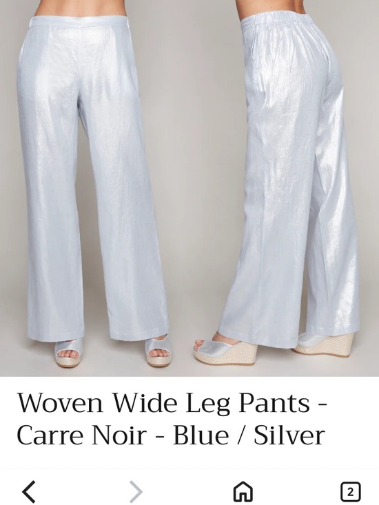 Carré Noir Pants - Linen Wide Leg Pants - Blue/Silver